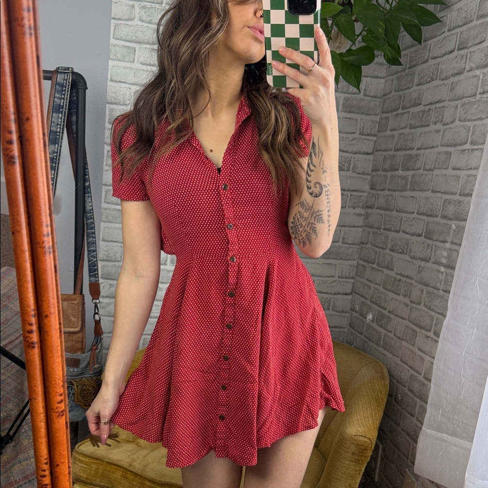 Urban Outfitters // Red Button-Front Mini Dress - Picture 3 of 10